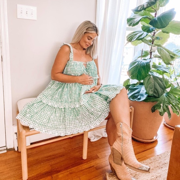 ASOS Dresses & Skirts - ASOS Just Me Gingham Baby Doll Mini Dress in Green